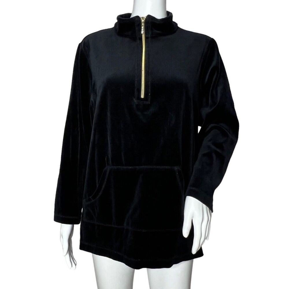 Catherines Jacket Womens 14/16W Petite Black Velour Quarter Zip Pullover Casual